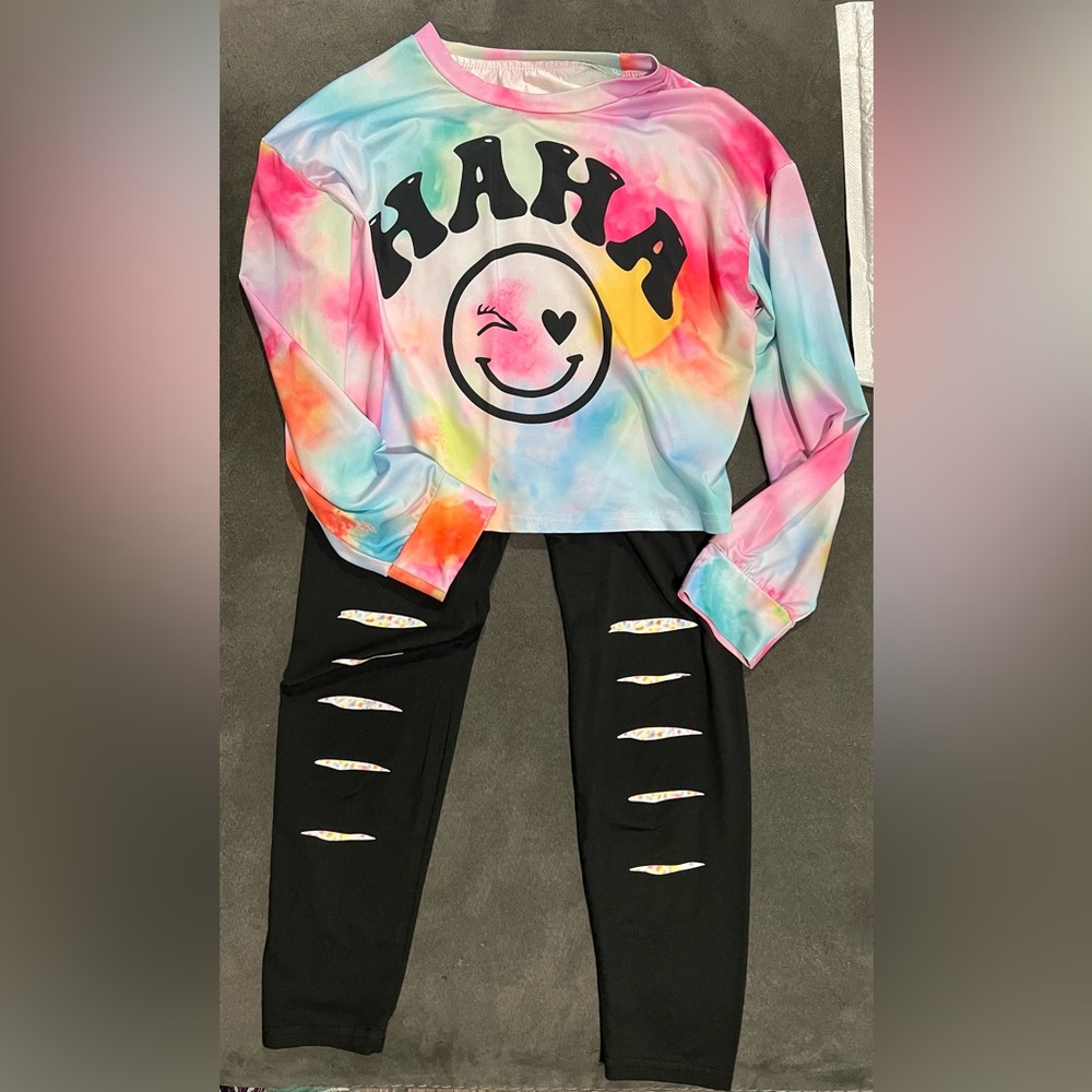 Girls size 9Y tie die long sleeve and legging set